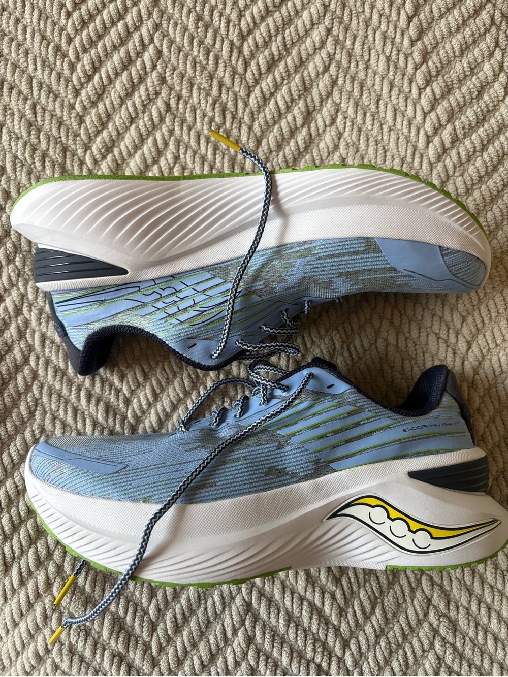 Saucony Endorphin Women's Light Blue and Lime Green Running Shoes